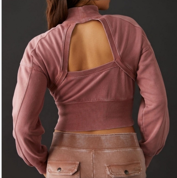 Anthropologie Daily Practice Sweatshirt Cutout Keyhole Cropped Crop Mockneck M - Picture 2 of 13